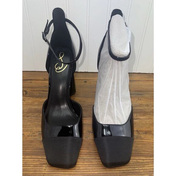 Sam Edelman Womens 9.5 Black Patent Heels Cristine Ankle Strap Closed NEW - Picture 5 of 9